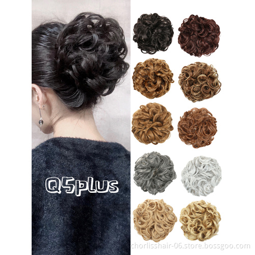 Wholesale Blonde Grey Messy Vigorous Synthetic Hair Bun Elastic Scrunchie Extensions Chignon Extensions For Women Wrap Ponytail